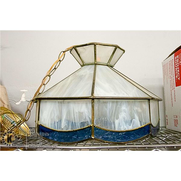 1 MILK GLASS STAINED GLASS LIGHT FIXTURE