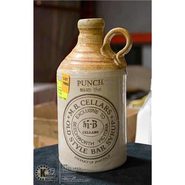 VINTAGE JUG WITH CORK MB CELLARS BAR SYRUP VICTORY