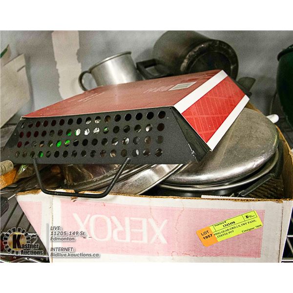 CAMPING GEAR-GRILLS, FRY PANS, POTS, COFFEE POT