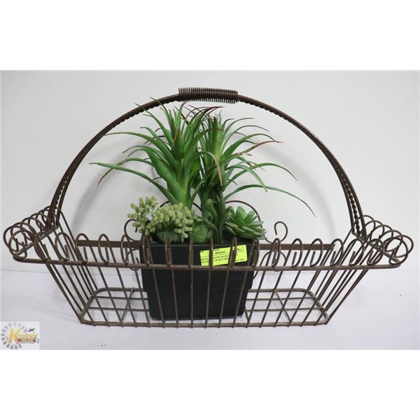 METAL PLANTER WITH HANDLE AND SMALL PLANT INSET