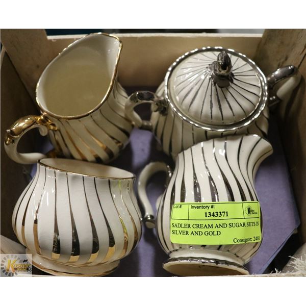 SADLER CREAM AND SUGAR SETS IN SILVER AND GOLD