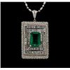 Image 1 : Platinum GIA Certified 6.98 ctw Emerald and Diamond Pendant With Chain