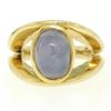 Image 3 : 14K Yellow Gold Split Shank Bezel Cabochon Blue Star Sapphire Mens Ring