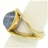Image 8 : 14K Yellow Gold Split Shank Bezel Cabochon Blue Star Sapphire Mens Ring