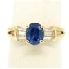 Image 1 : 14k Yellow Gold ROYAL BLUE Sapphire Solitaire Ring Fine Baguette Diamond Accents