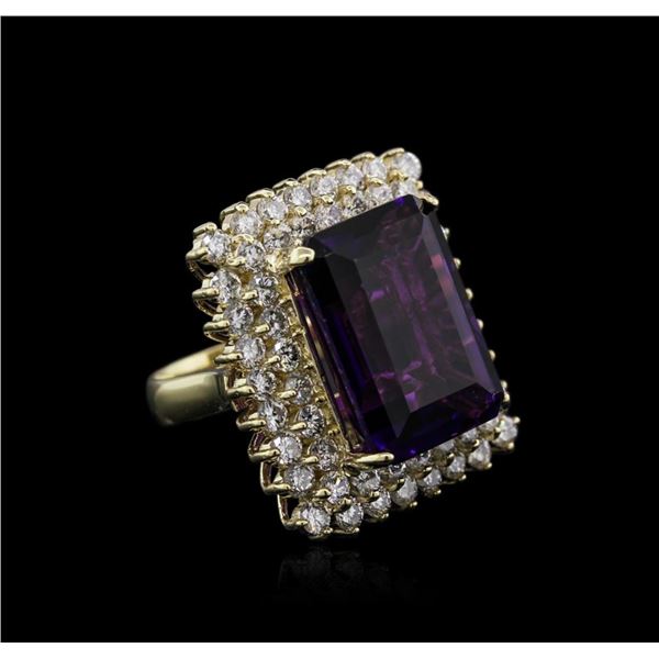 14KT Yellow Gold 16.80 ctw Amethyst and Diamond Ring