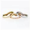 Image 9 : 14K Tri Color Gold Burnish Diamond Polished & Sandblast 3 Stackable V Band Rings