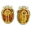 Image 5 : Vintage 18k White Gold Large Oval Amber Diamond Omega Earrings w/ Flower Etching