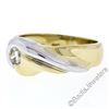 Image 3 : Italian 18kt Yellow and White 0.36 ctw Round Diamond Solitaire Wide Band Ring