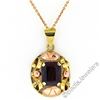 Image 1 : Vintage Handmade 14kt Rose and Green Gold 3.50 ctw Garnet Floral Pendant Necklac
