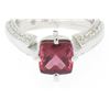 Image 2 : 18k White Gold Cushion Rubellite Tourmaline Ring w/ 0.79 ctw Pave Fine Diamonds