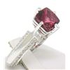 Image 4 : 18k White Gold Cushion Rubellite Tourmaline Ring w/ 0.79 ctw Pave Fine Diamonds