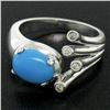 Image 1 : 14kt White Gold 1.23 ctw Cabochon Turquoise and Diamond Cocktail Ring