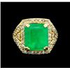 Image 2 : 14KT Yellow Gold 9.19 ctw Emerald and Diamond Ring