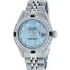 Image 2 : Rolex Ladies 26 Stainless Steel Sky Blue Diamond & Emerald Datejust Wristwatch