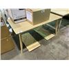 Image 2 : 2 NATURAL WOOD 63"W X 35 1/2"D X 29"H DISPLAY TABLES ( MINOR DAMAGE TO CORNERS )