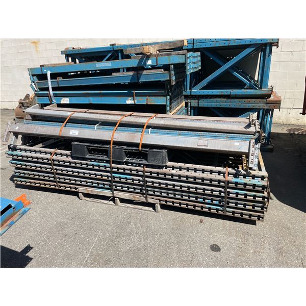 5 BLUE 10 PALLET RACKING UPRIGHTS WITH 25 BLUE 8' PALLET RACKING CROSSBARS