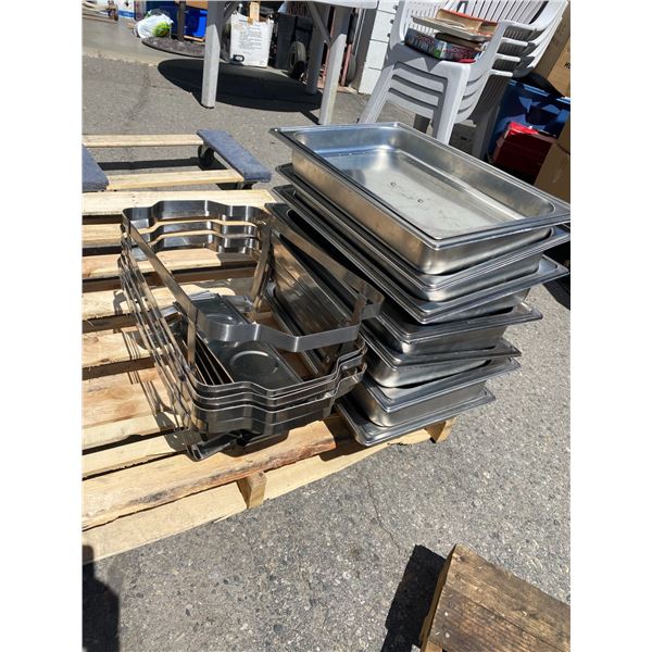 Lot of chafing dishes with lids and stand