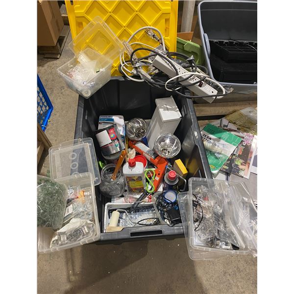 Misc hardware, hinges fluids light bulbs and bin