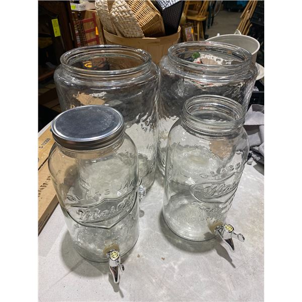 4 glass dispensers one with lid