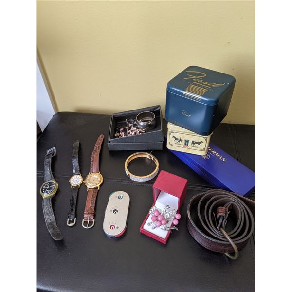 watch, boxes,  jewelry lot