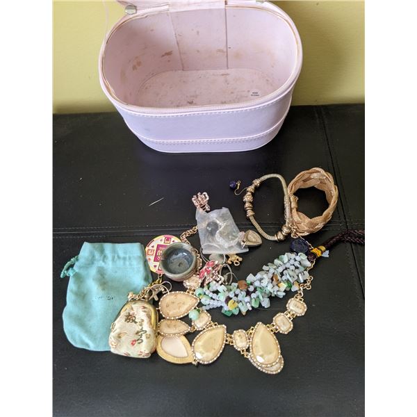 pink zippered case jewelry lot