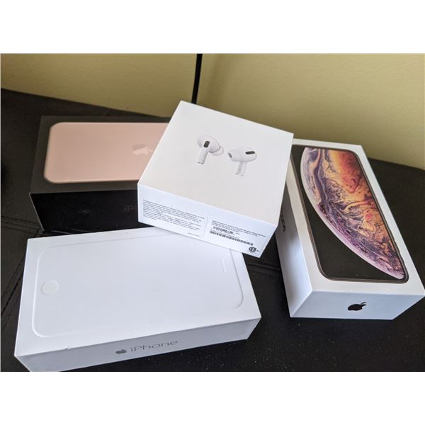 3 empty iphone boxes ear buds box