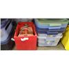 Image 1 : 5 TOTES WITH LIDS AND JERRY CAN IN WOOD CRATE