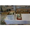 Image 1 : Box and tray of collectibles/history books with 400+ vintage postcards