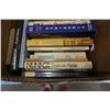Image 7 : Box and tray of collectibles/history books with 400+ vintage postcards