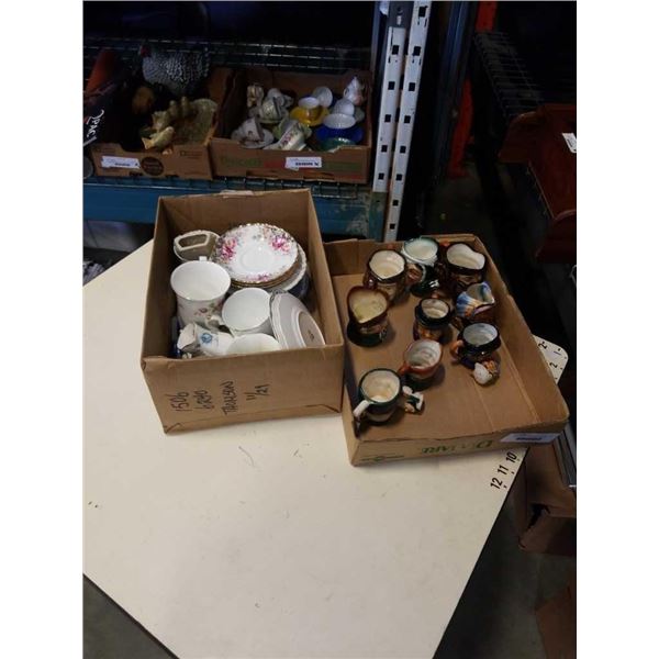 Box and Tray of occupied japan mini mugs, royal albert china and more