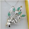 Image 1 : NEW STERLING SILVER GENUINE EMERALD BROOCH PENDANT W/ STERLING CHAIN W/ APPRAISAL $990