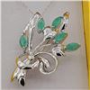 Image 2 : NEW STERLING SILVER GENUINE EMERALD BROOCH PENDANT W/ STERLING CHAIN W/ APPRAISAL $990