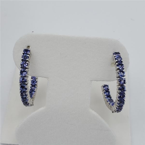 NEW STERLING SILVER GENUINE TANZANITE HOOP EARRINGS W/ APPRAISAL $1040