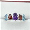 Image 1 : NEW STERLING SILVER GENUINE AMETHYST, BLUE TOPAZ, AND GARNET RING W/ APPRAISAL $840