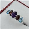 Image 2 : NEW STERLING SILVER GENUINE AMETHYST, BLUE TOPAZ, AND GARNET RING W/ APPRAISAL $840