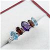 Image 3 : NEW STERLING SILVER GENUINE AMETHYST, BLUE TOPAZ, AND GARNET RING W/ APPRAISAL $840