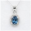 Image 1 : NEW STERLING SILVER GENUINE BLUE TOPAZ AND CZ PENDANT W/ STERLING CHAIN W/ APPRAISAL $875