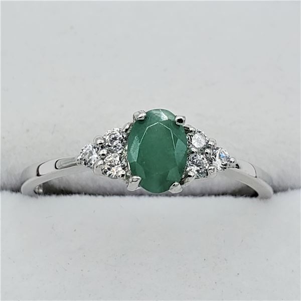 NEW STERLING SILVER GENUINE EMERALD AND CZ RING W/ APPRAISAL $675