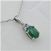 Image 2 : NEW STERLING SILVER GENUINE EMERALD AND CZ PENDANT W/ STERLING CHAIN W/ APPRAISAL $680