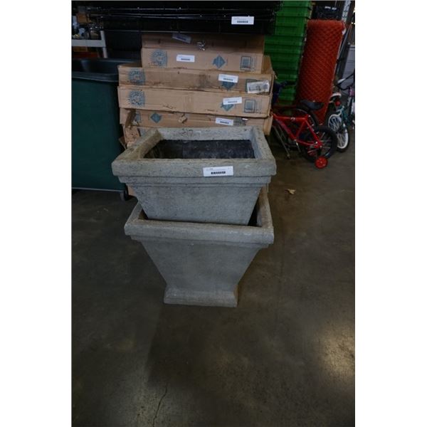 Pair of concrete look fiberglass planters