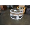 Image 1 : Round glass top coffee height table with 4 nesting stools