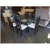 Image 1 : GLASSTOP STONE BASE DINING TABLE WITH 6 BLACK DINING CHAIRS WITH WHITE CUSHIONS - 42 X 72 INCHES X 3