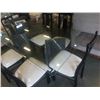 Image 2 : GLASSTOP STONE BASE DINING TABLE WITH 6 BLACK DINING CHAIRS WITH WHITE CUSHIONS - 42 X 72 INCHES X 3