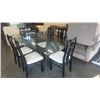 Image 8 : GLASSTOP STONE BASE DINING TABLE WITH 6 BLACK DINING CHAIRS WITH WHITE CUSHIONS - 42 X 72 INCHES X 3
