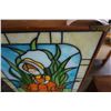 Image 2 : VINTAGE LEADED GLASS PANEL WOOD CASED BRASS CORNER LAMP