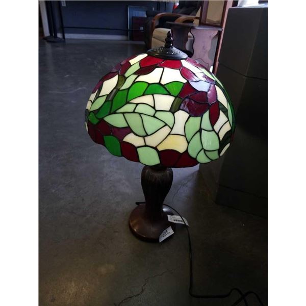 TABLE LAMP WITH LEADED GLASS SHADE - 25 INCHES TALL