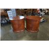 Image 1 : PAIR OF SOLID WOOD OVAL OVERSIZE NIGHTSTANDS - 34 1/4 INCHES WIDE X 23 DEEP X 33 1/2 TALL