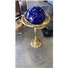 Image 1 : STONE GLOBE ON BRASS STAND - GLOBE CRACKED, INLAY PEELING 38 INCHES TALL