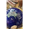 Image 3 : STONE GLOBE ON BRASS STAND - GLOBE CRACKED, INLAY PEELING 38 INCHES TALL